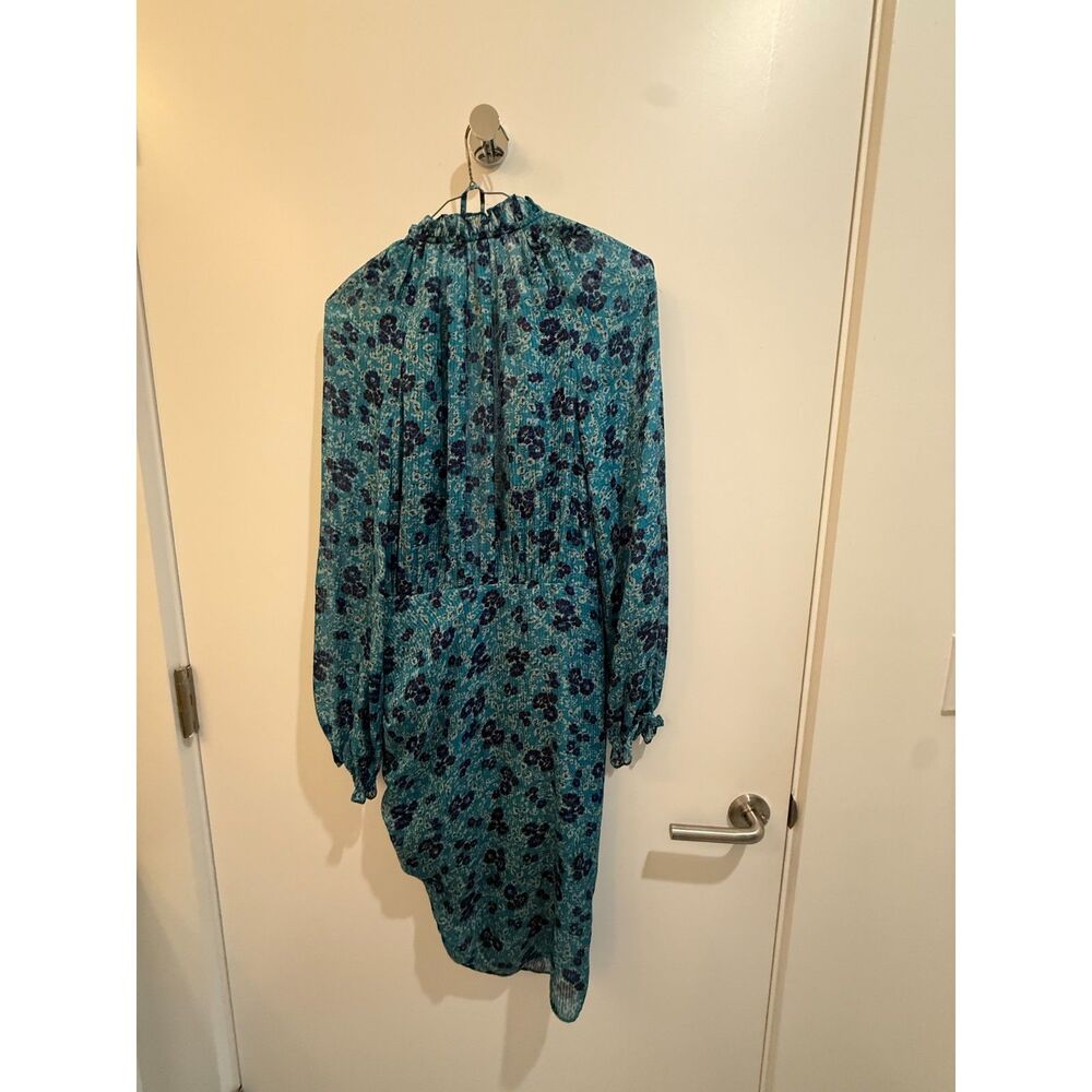 Veronica Beard Teal Navy Floral Chiffon Long Sleeve Midi Dress 4 - Picture 5 of 12